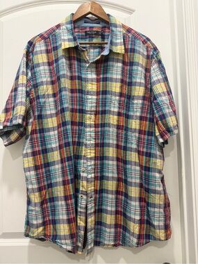 Nautica Short-Sleeve Plaid Button-Down Shirt in Blue, Yellow, Red